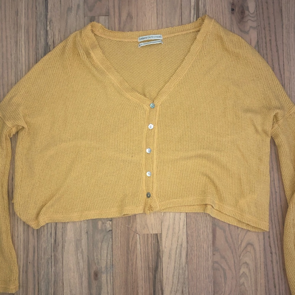 Urban outfitters yellow button up thermal top.